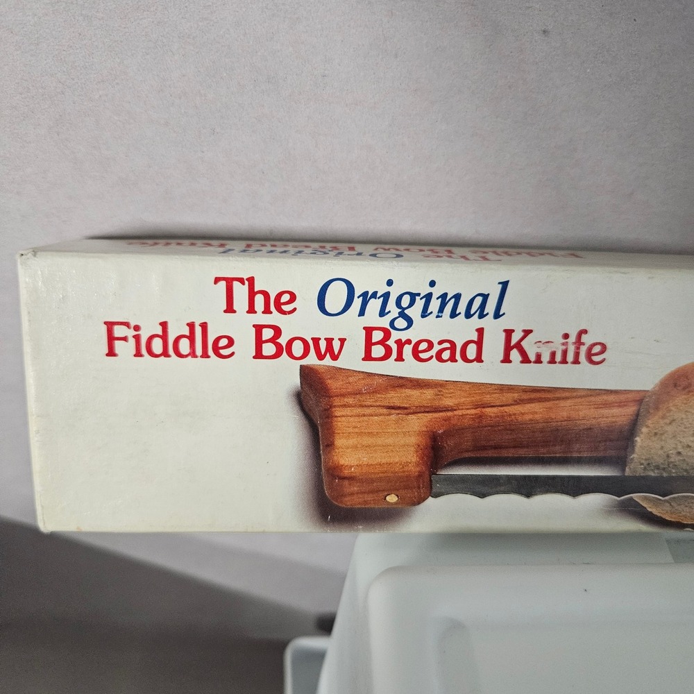Fiddle Bow Knife Vintage Bread Slicer Brown Wood Serrated Blade Made in Montana